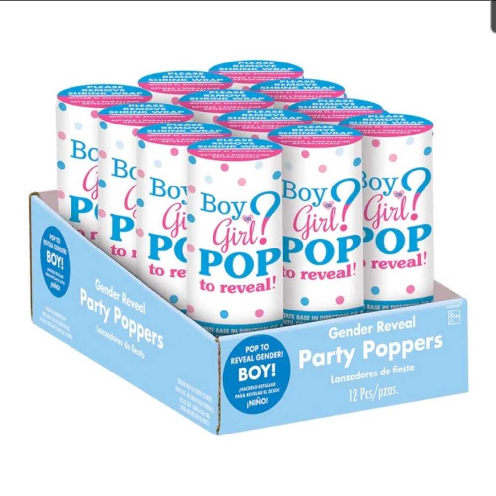 NEW 12 PACK Gender Reveal Party Poppers - Blue (BOY)